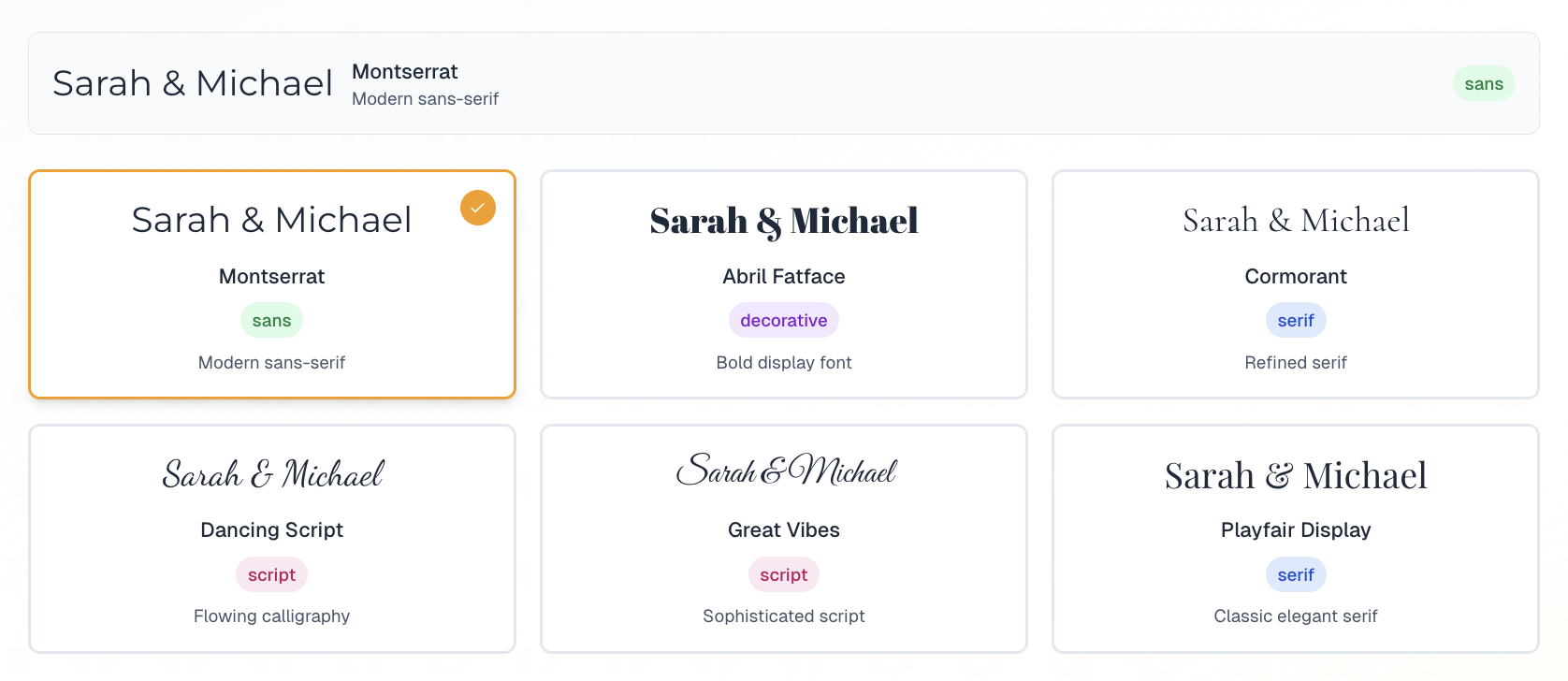 Select Typography - Free Wedding Sign Generator Step